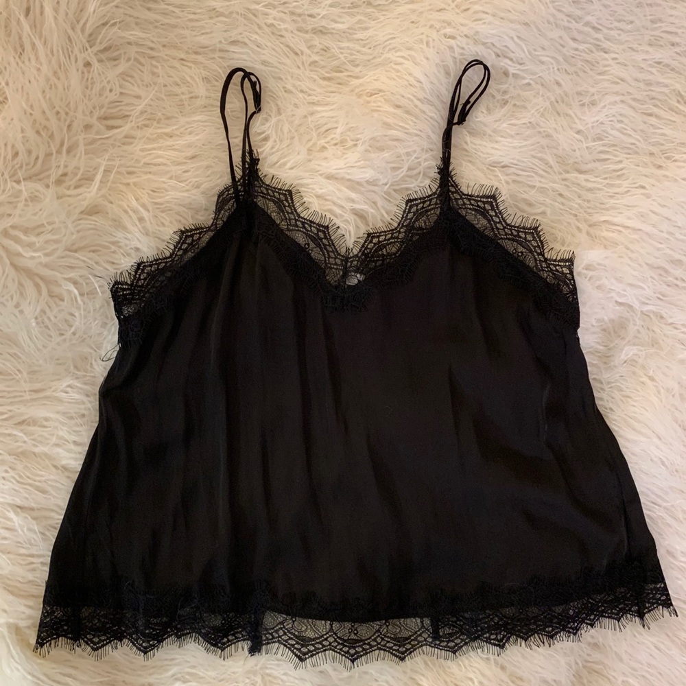 LUSH silky black cami with lace trim